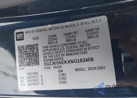 2022 Chevrolet Silverado 1500 Ltd 4Wd Long Bed Wt из США, поврежденный, VIN 3GCNYAEKXNG183408